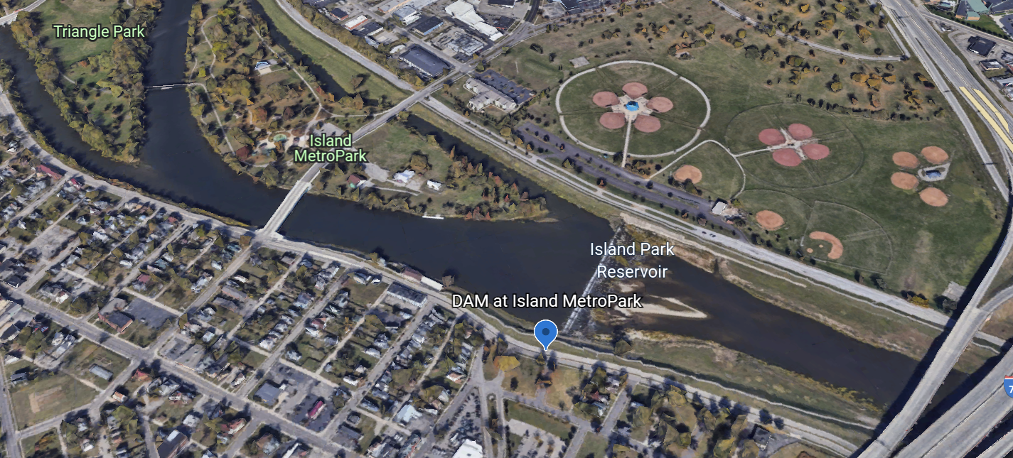 River Hazard at DAM at Island MetroPark- GM River Mile 81.3
