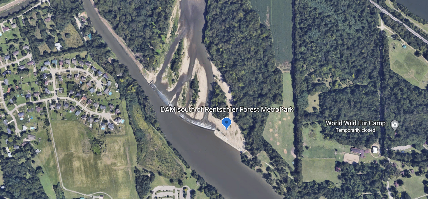 River Hazard at DAM South of Rentschler Forest MetroPark- GM River Mile 40.7 